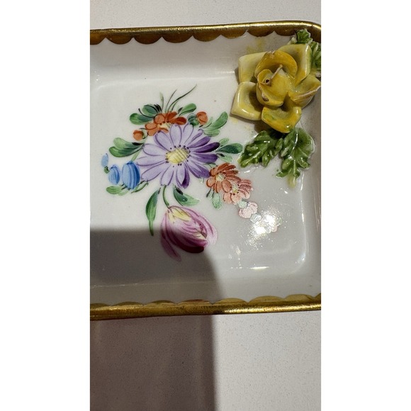 VTG Dresden Porcelain Floral Trinket Dish Square Decorative Accent Tray - Picture 6 of 6
